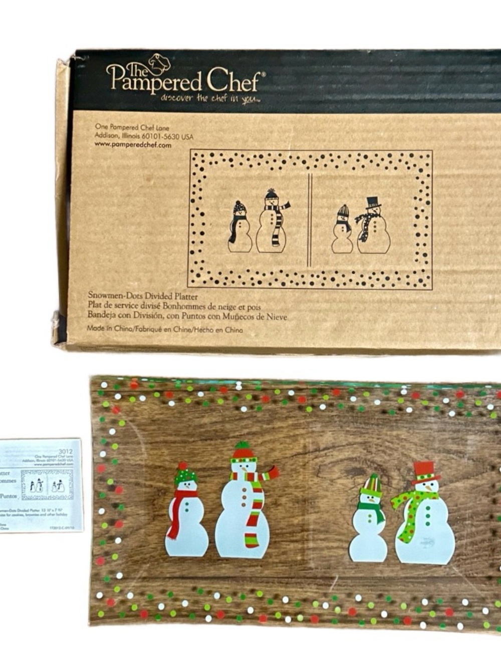 Pampered Chef • Snowman • Divided Platter Plate • 13 ix 8” in. • New W/Box